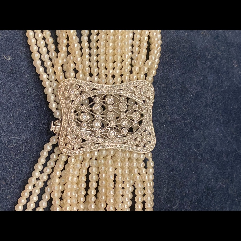 DIAMOND PLATINUM AND SEED PEARLS  CHOCKER - Picture 4 of 16